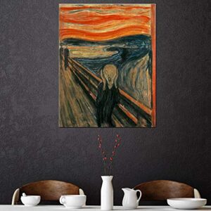 red Edvard Munch The Scream Retro Mural Giclee Canvas Prints Gallery Vintage Home Decor Painting of Bedroom Dining Room Frame Direct Hanging (Scream, 12x16inch)