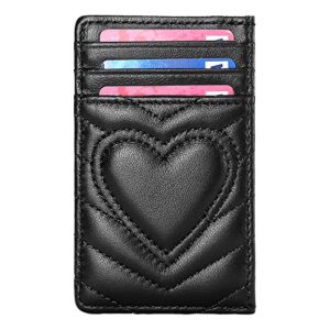 quilted leather credit card holder for women – black