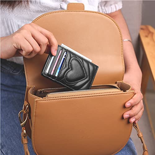 Quilted Leather Credit Card Holder for Women - Black