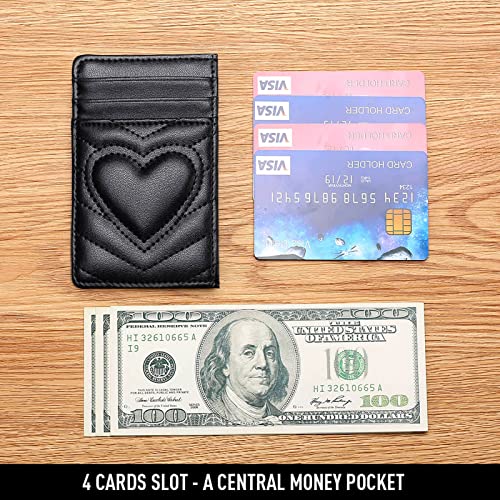 Quilted Leather Credit Card Holder for Women - Black