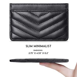 Quilted Leather Credit Card Holder for Women - Black