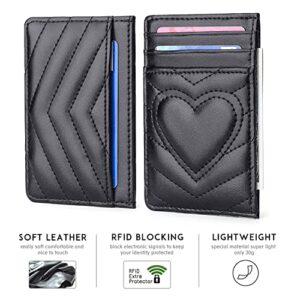 Quilted Leather Credit Card Holder for Women - Black