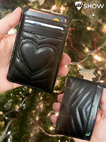 Quilted Leather Credit Card Holder for Women - Black