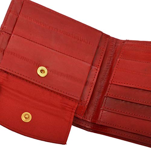 Vidlea Slim Genuine Eel Skin Wallet biFold Wallet Credit Card Holder Coin Purse (Red)