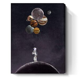 inspirational wall art for office outer space decor motivational canvas print astronaut holding planet creative picture framed artwork for bathroom bedroom kids girls boys childrens room 12x16inch