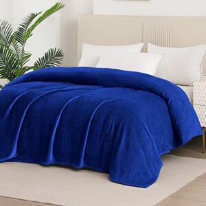 whale flotilla ultra breathable jacquard lightweight fleece king size bed blanket(90×104 inch) with plush wave pattern, soft and cozy blanket for all season, royal blue