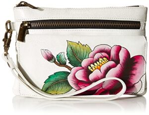anna by anuschka hand-painted genuine leather wristlet organizer wallet – peony ivory
