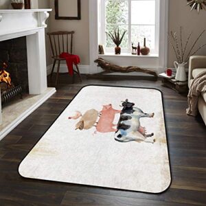 Farmhouse Rug for Bedroom Non Skid Large Area Rug 4'x6' for Kids Baby Nursery Room Livingroom Decor Washable Carpets Farm Animals Cow Pig Chicken Watercolor