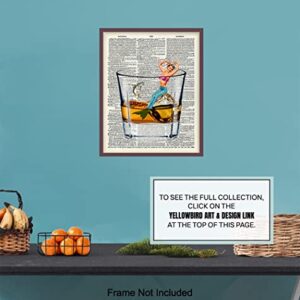 Bar Man Cave Mermaid Decor - Scotch Whiskey Wall Art - Fish Wall Decor for Men, Guys - Funny Alcohol Drinking Decor - 8x10 Dictionary Art Picture Poster - Home Office Decor