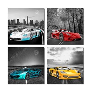 car pictures black and white wall art racing car canvas prints for men teen boys room sports car wall decor 12 x 12 inches 4 pieces