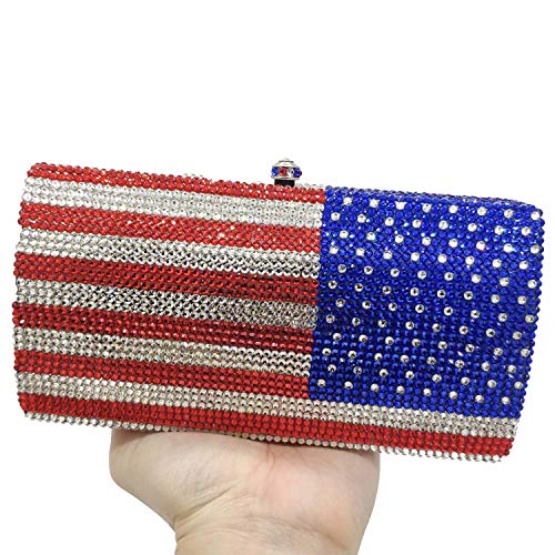 Boutique De FGG National Flag Crystal Clutch Purses Evening Bags and Handbags for Women Formal Party Rhinestones Bags (American #2)