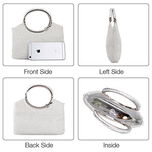 BAGLAMOR Women's Handbag Crystal Rhinestone Bag Evening Bags Wedding Clutch Purse (Silver #1)