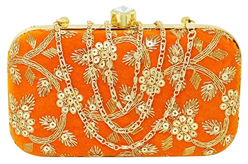 AILTINO Women's Box Clutch Purse Bag with sling chain (Orange)