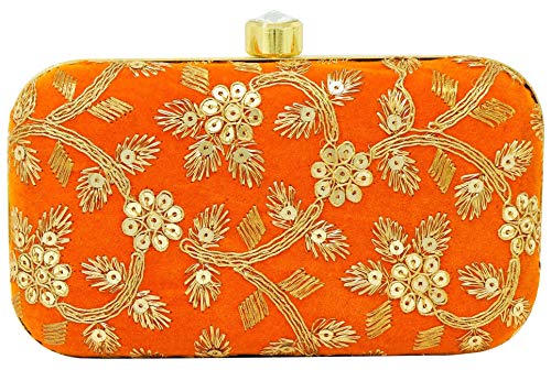 AILTINO Women's Box Clutch Purse Bag with sling chain (Orange)