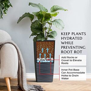 Janska by Mueller M-Resin Heavy Duty Tall Planter, Indoor/Outdoor Grande Plant, Tree, Flower Pot, 2-Piece Set, 24”, Modern Design, Built-in Drainage, Dark Gray