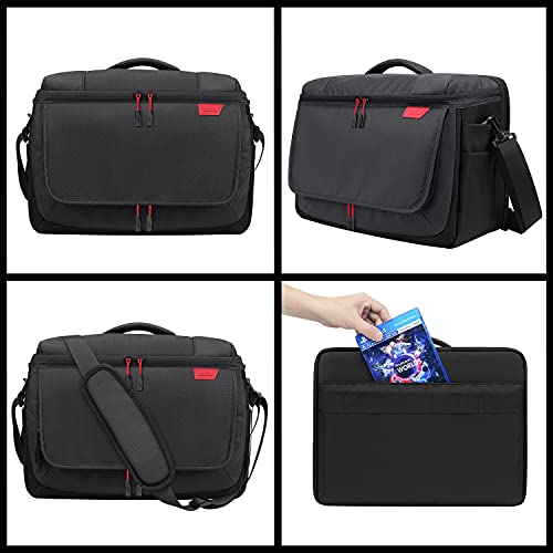 BUBM Console Carrying Case for PS5, PlayStation 5 Protective Shoulder Bag Handbag, Travel Carry Bag Storage for Controllers, Monitor, Headsets, Gaming discs, Charger, & Accessories (Black)