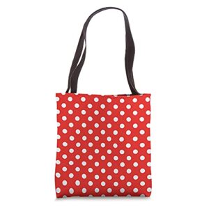 small polka dot pattern in white on red aev479 tote bag
