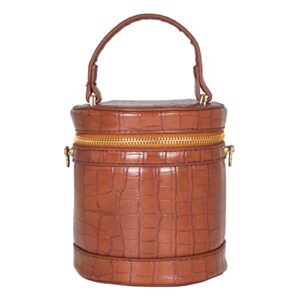 hibala womens small shoulder bag pu leather handbag bucket tote hobo handbag (brown)