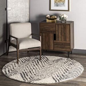 nuloom amanda moroccan chevron tassel shag area rug, 5′ round, off-white