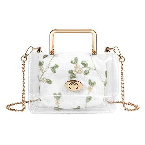 Clear Shoulder Bag Purse, 2 in 1 Transparent Crossbody Bag Jelly Handbag, Polyvinyl Chloride Top Handle Chain Clutch for Women