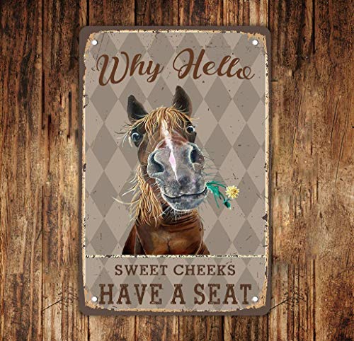Crapopo Sweet Cheeks Horse Wall Decor,Hello Decorative Tin Sign Funny,Cheeky Horse Retro Poster Paintings Cute Hello Horse Decoration Home Bedroom Livingroom Bathroom Decor Picture,8x12inch