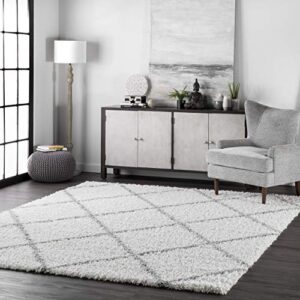nuloom tess moroccan shag area rug, 4′ square, white
