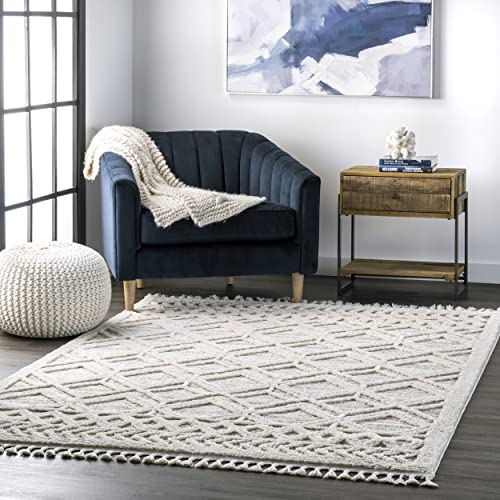 NuLOOM Ansley Moroccan Lattice Tassel Area Rug, 7' 10" x 10' 10", Beige