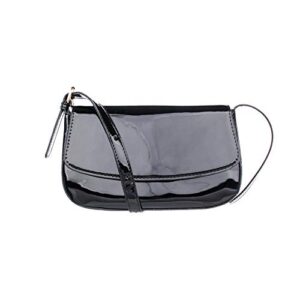 olivia miller women’s fashion faux patent leather black shoulder bag w adjustable shoulder strap, casual chic 90s y2k retro purse handbag