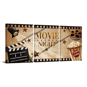 homeoart home movie theater room decor home theater painting movie night decor sign vintage brown stretched framed ready to hang 12″x16″x3 pieces
