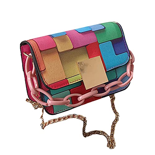 Shoulder Bags for Women Retro Vintage ladies fashion bag hit color belt decoration Color Handbags Ladies Shoulder Bag PVC Fashion Colorful Graffiti Clutch Tote Purse Crossbody Sling Bag Handbag