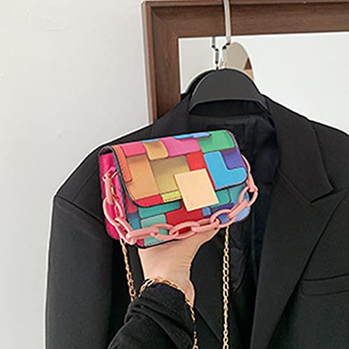 Shoulder Bags for Women Retro Vintage ladies fashion bag hit color belt decoration Color Handbags Ladies Shoulder Bag PVC Fashion Colorful Graffiti Clutch Tote Purse Crossbody Sling Bag Handbag