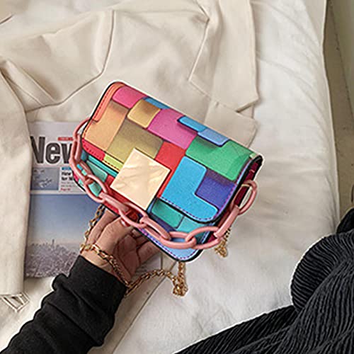 Shoulder Bags for Women Retro Vintage ladies fashion bag hit color belt decoration Color Handbags Ladies Shoulder Bag PVC Fashion Colorful Graffiti Clutch Tote Purse Crossbody Sling Bag Handbag