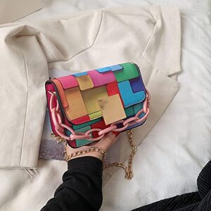 Shoulder Bags for Women Retro Vintage ladies fashion bag hit color belt decoration Color Handbags Ladies Shoulder Bag PVC Fashion Colorful Graffiti Clutch Tote Purse Crossbody Sling Bag Handbag