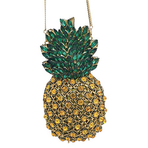 Syolin Boutique Dazzling Mini Pineapple Fruits Crystal Rhinestone Evening Bags and Clutches for Women Formal Dinner Party Purses Handbags.