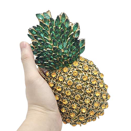 Syolin Boutique Dazzling Mini Pineapple Fruits Crystal Rhinestone Evening Bags and Clutches for Women Formal Dinner Party Purses Handbags.