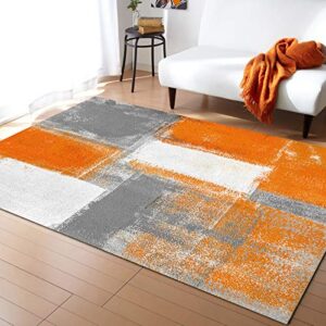 olivefox rugs abstract geometric oil painting orange area rug non-slip stain-proof accent area rug for bedroom living room home decoration, 2×3 feet soft rectangle carpet super absorbent