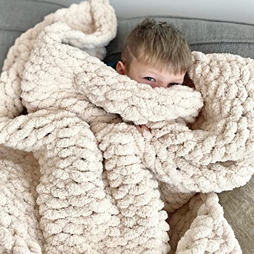 White Oak Village Chunky Knit Blanket Large Tight Knit Chunky Knit Blanket 50x70; Boho Throw; Tight Braid Cable Knit Throw for Sofa or Bed; Chenille Weighted Blanket 4.5lbs Soft Yellow