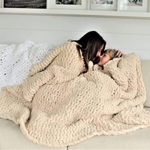 White Oak Village Chunky Knit Blanket Large Tight Knit Chunky Knit Blanket 50x70; Boho Throw; Tight Braid Cable Knit Throw for Sofa or Bed; Chenille Weighted Blanket 4.5lbs Soft Yellow