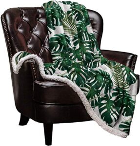 sherpa fleece blanket thick tropical leaves monstera bed blanket soft cozy luxury blanket 40″x50″ – fuzzy thick reversible super warm fluffy plush microfiber throw blanket for couch