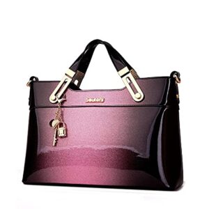 xingchen women satchel bags handle shoulder handbags and purses pockets zipper patent leather crossbody bags(horizontal purple)
