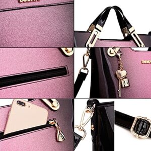 XingChen Women Satchel Bags Handle Shoulder Handbags and Purses Pockets Zipper Patent Leather Crossbody Bags(Horizontal Purple)