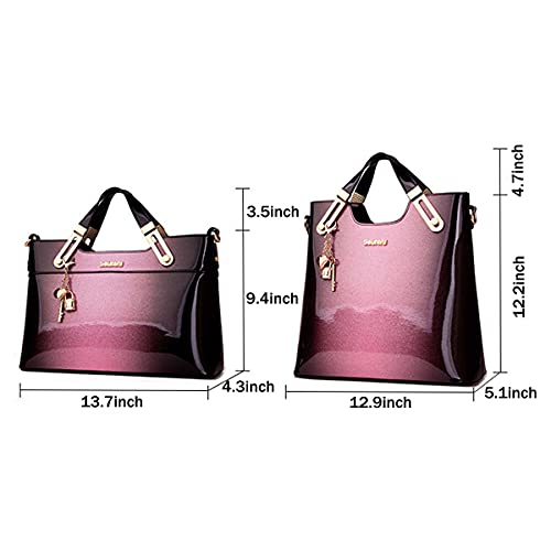 XingChen Women Satchel Bags Handle Shoulder Handbags and Purses Pockets Zipper Patent Leather Crossbody Bags(Horizontal Purple)