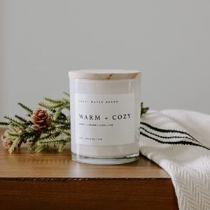 Sweet Water Decor Warm and Cozy Soy Candle | Pine, Orange, Cinnamon, and Fir Winter Scented Candle for Home | 11oz White Jar with Wood Lid, 60 Hour Burn Time, Made in the USA