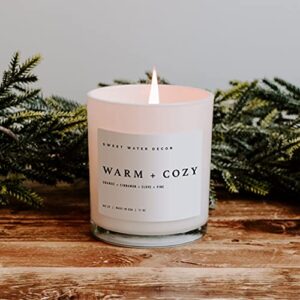 Sweet Water Decor Warm and Cozy Soy Candle | Pine, Orange, Cinnamon, and Fir Winter Scented Candle for Home | 11oz White Jar with Wood Lid, 60 Hour Burn Time, Made in the USA