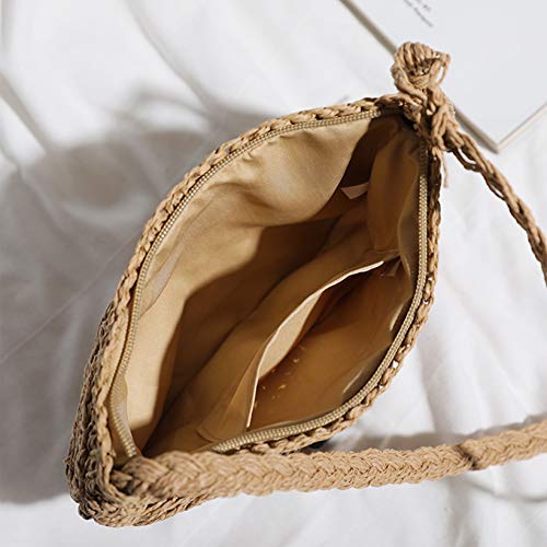 Women's Straw Crossbody Bags Weave Straw Bags Summer Beach Shoulder Purse Handbags (Mini-Khaki)