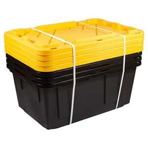 office depot® brand by greenmade® professional storage totes, 23-gallon, black/yellow, pack of 4 totes