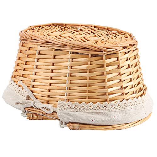 ZEONHEI Oval Wicker Woven Basket, Attractive Willow Woven Gift Basket, Cheap Fruit Picnic Easter Candy Wedding Party Decoration Serving Basket with Folding Handles and Linen Cloth Lining, Natural