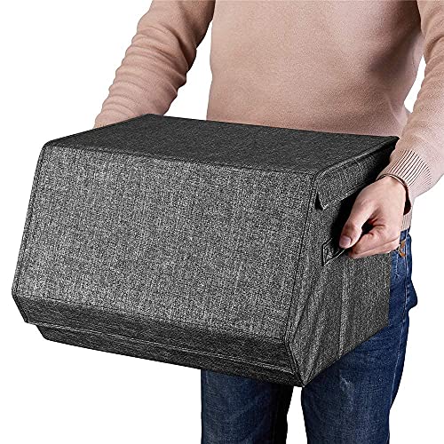 Fabric Cube Storage Bins with Lids 15 x 10.5 x 10 In Grey Stackable Cloth Storage Boxes Foldable Clothing Baskets for Closet Shelves Organizer ,Q-28-2