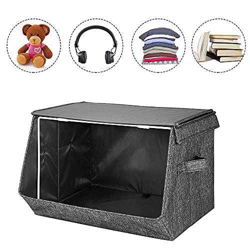 Fabric Cube Storage Bins with Lids 15 x 10.5 x 10 In Grey Stackable Cloth Storage Boxes Foldable Clothing Baskets for Closet Shelves Organizer ,Q-28-2