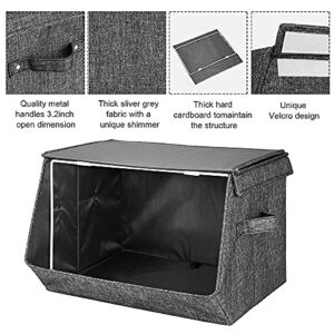 Fabric Cube Storage Bins with Lids 15 x 10.5 x 10 In Grey Stackable Cloth Storage Boxes Foldable Clothing Baskets for Closet Shelves Organizer ,Q-28-2
